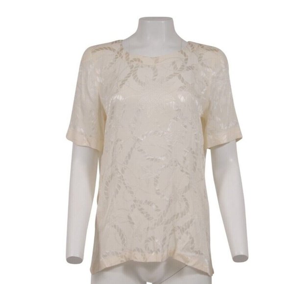 Les Copains Womens Blouse Size 42 Off White Silk Star Rope Padded Shoulder Top - Picture 1 of 10